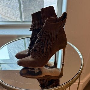 Fringe Suede Ankle Boots - Brown